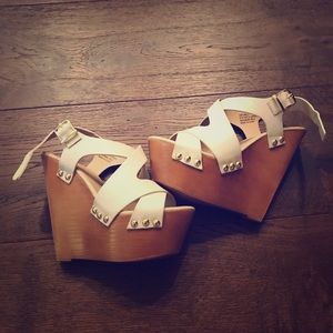 White Leather Wedges